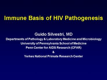 Immune Basis of HIV Pathogenesis