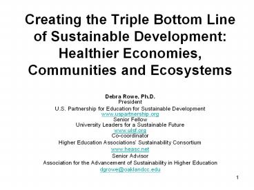 Creating the Triple Bottom Line of Sustainable Developmen