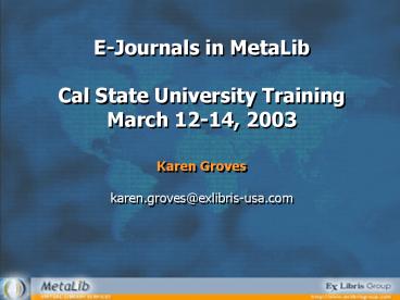 EJournals in MetaLib