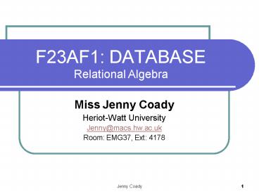 F23AF1: DATABASE Relational Algebra