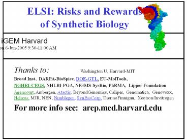 ELSI: Risks and Rewards of Synthetic Biology