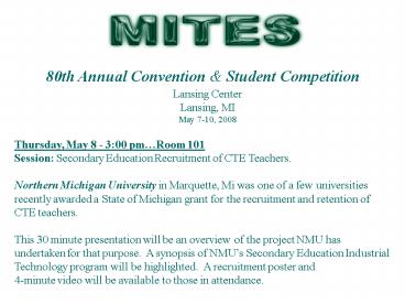 SECONDARY EDUCATION INDUSTRIAL TECHNOLOGY AT NORTHERN MICHIGAN UNIVERSITY