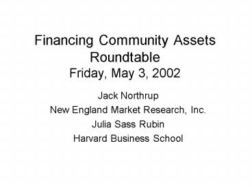 Financing Community Assets Roundtable Friday, May 3, 2002