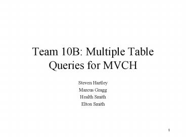 Team 10B: Multiple Table Queries for MVCH