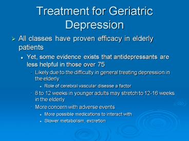 Treatment for Geriatric Depression