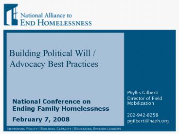 Building Political Will Advocacy Best Practices