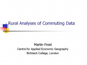 Rural Analyses of Commuting Data