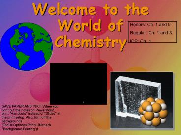 Welcome to the World of Chemistry