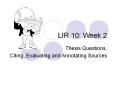 LIR 10: Week 2 PowerPoint PPT Presentation