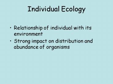 Individual Ecology