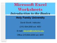 Microsoft Excel Worksheets Introduction to the Basics