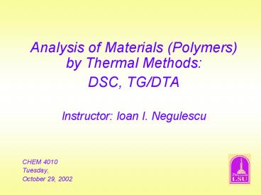 Analysis of Materials Polymers by Thermal Methods: