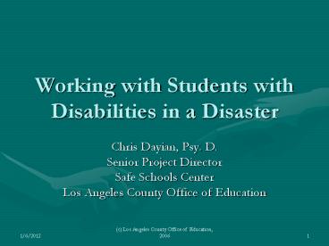 Working with Students with Disabilities in a Disaster