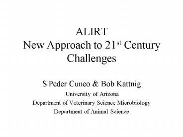 ALIRT New Approach to 21st Century Challenges