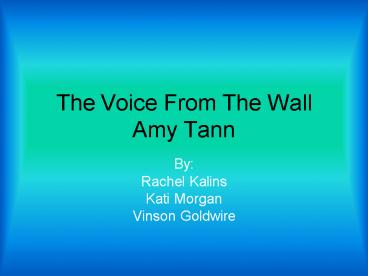 The Voice From The Wall Amy Tann