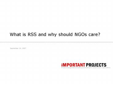 What is RSS and why should NGOs care