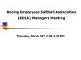 Boeing Employees Softball Association BESA Managers Meeting PowerPoint PPT Presentation