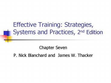 Effective Training: Strategies, Systems and Practices, 2nd Edition