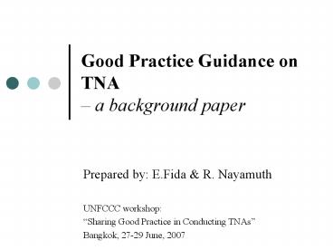 Good Practice Guidance on TNA a background paper
