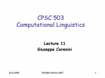 CPSC 503 Computational Linguistics