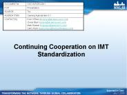 Continuing Cooperation on IMT Standardization