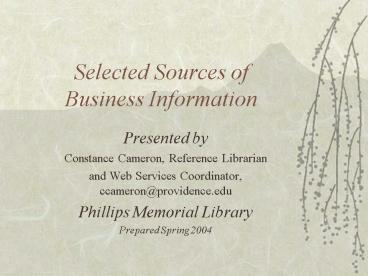 Selected Sources of Business Information