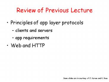 Review of Previous Lecture