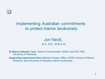 Implementing Australian commitments to protect marine biodiversity