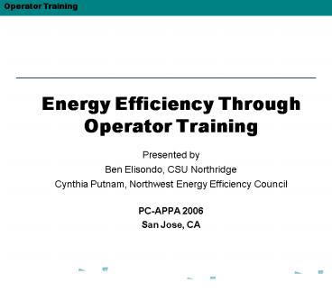 Energy Efficiency Through Operator Training