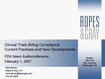 Clinical Trials Billing Compliance: Current Practices and New Developments