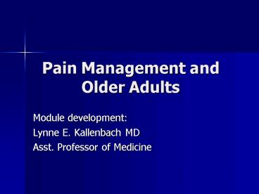 Pain Management and Older Adults