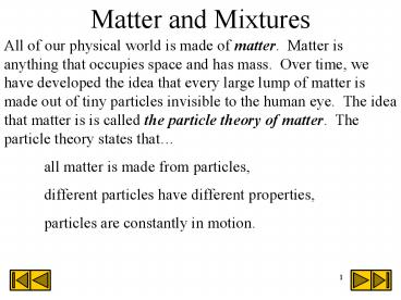 Matter and Mixtures
