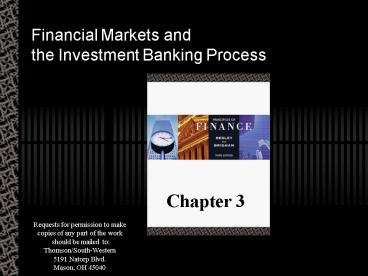 Financial Markets and the Investment Banking Process