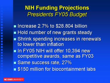 NIH Funding Projections Presidents FY05 Budget