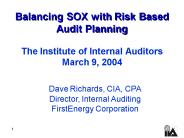 Balancing SOX with Risk Based Audit Planning