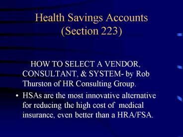 Health Savings Accounts Section 223