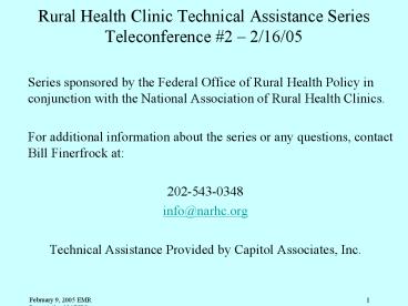 Rural Health Clinic Technical Assistance Series Teleconference