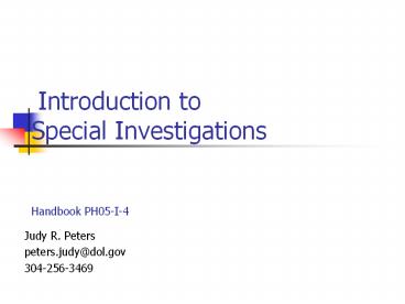 Introduction to Special Investigations   Handbook PH05-I-4