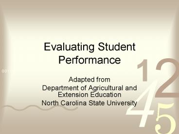 Evaluating Student Performance