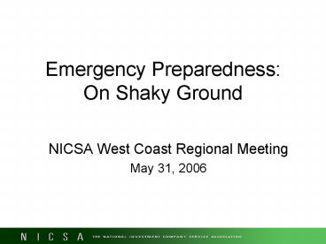 Emergency Preparedness: On Shaky Ground