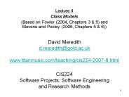 CIS224 Software Projects: Software Engineering and Research Methods
