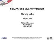 SciDAC SSS Quarterly Report