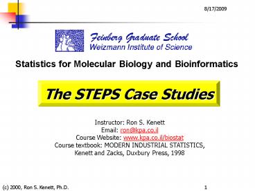 Statistics for Molecular Biology and Bioinformatics
