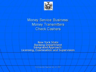 Money Service Business: Money Transmitters Check Cashers