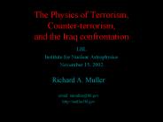 The Physics of Terrorism, Counterterrorism, and the Iraq confrontation