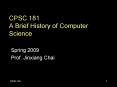 CPSC 181 A Brief History of Computer Science PowerPoint PPT Presentation