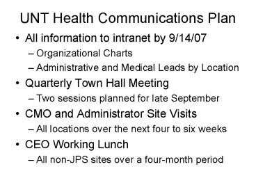 UNT Health Communications Plan