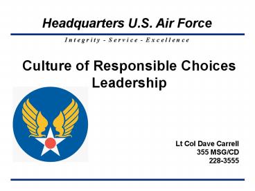 Culture of Responsible Choices Leadership