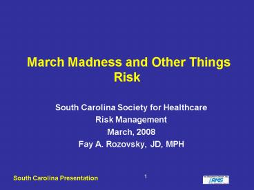 March Madness and Other Things Risk