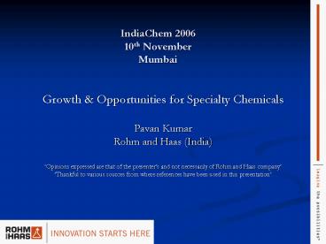 IndiaChem 2006 10th November Mumbai